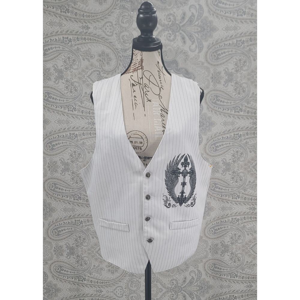 Patroncito Vintage Y2K men's‎ vest white Angel wings Sz Medium Affliction vibes